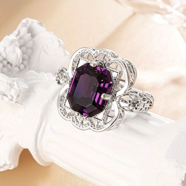 Gorgeous Large Square Faux Amethyst Gemstone Princess Rings - Gen U Us Products