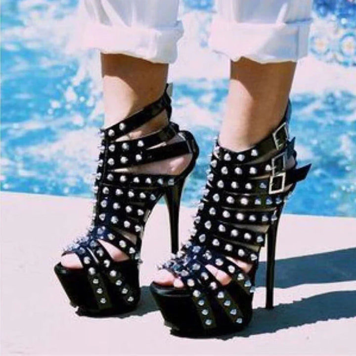 Gorgeous Rivet Decoration Peep Toe High Heels Platform Sandals - Gen U Us Products