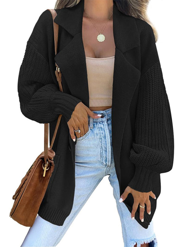 Gorgeous Suit Collar Long Sleeve Knitted Cardigan Jackets - Gen U Us Products