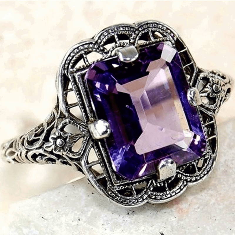 Gorgeous Large Square Faux Amethyst Gemstone Princess Rings - Gen U Us Products -  