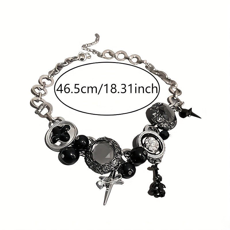 Gothic Design Black Rhinestone Flower Beaded Necklace - Gen U Us Products