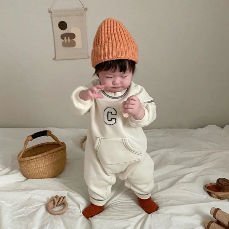 Long Sleeve Letter Embroidery Babies Cotton Onesies