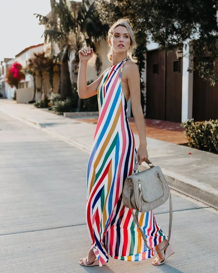 Cool Summer Breeze Stripe Spaghetti Strap Chiffon Dresses