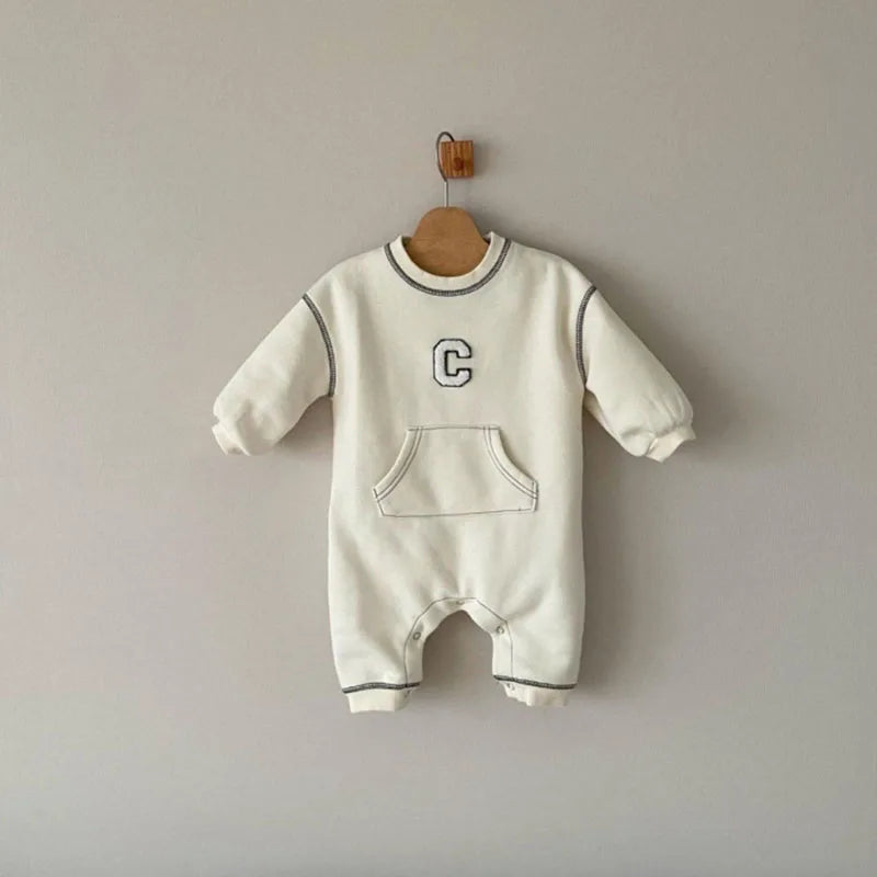 Long Sleeve Letter Embroidery Babies Cotton Onesies