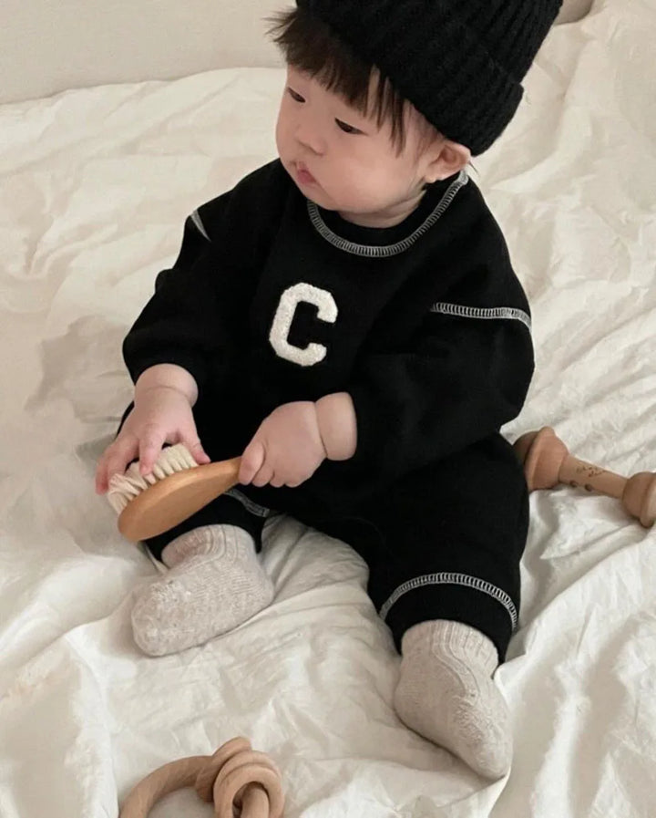 Long Sleeve Letter Embroidery Babies Cotton Onesies