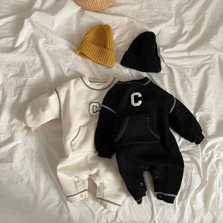 Long Sleeve Letter Embroidery Babies Cotton Onesies