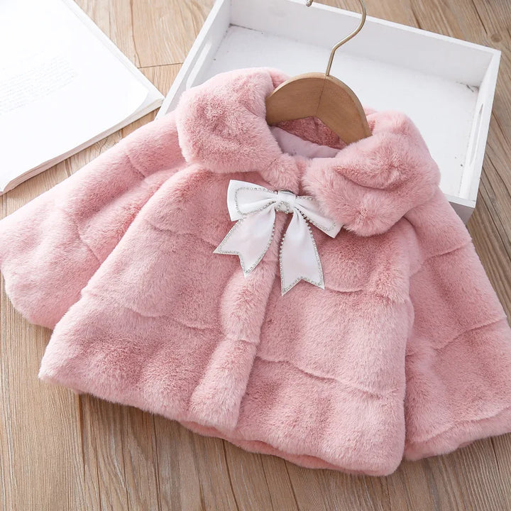 Thick Cotton Bowknot Collared Newborn Baby Fur Coats