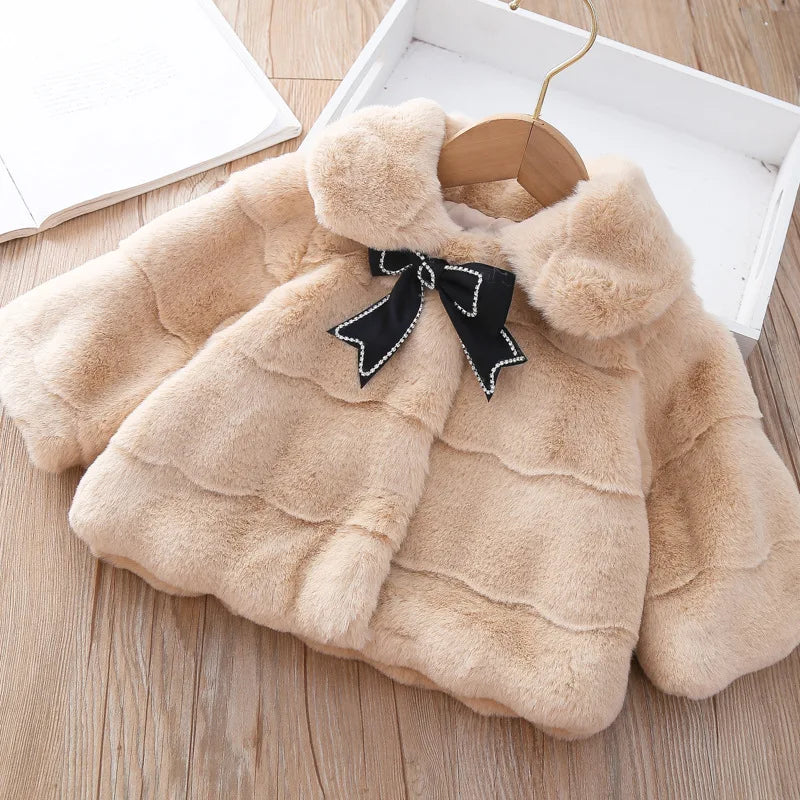 Thick Cotton Bowknot Collared Newborn Baby Fur Coats