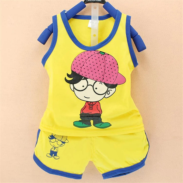 Summer Cool Kid Cartoon Cotton Vest and Shorts Set