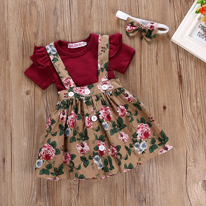 Summer Short Sleeve Romper and Floral Overalls Belt Dresses