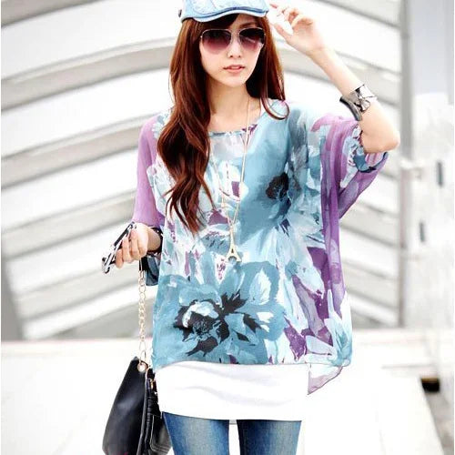 Plus Size Womens Flowy Floral Print Shirt Dresses