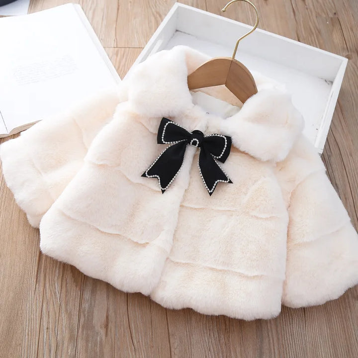 Thick Cotton Bowknot Collared Newborn Baby Fur Coats