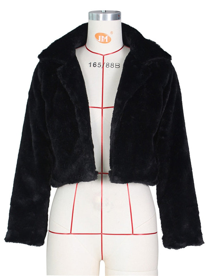 High-quality Faux Fur Open Front Notched Collar Coats 