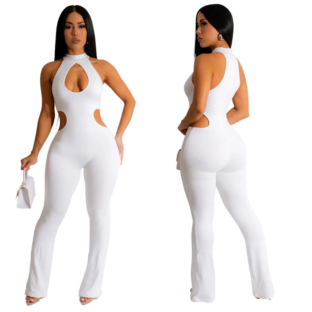 Hollow-Out Chest Sleeveless Stretchy Body-hugging Skinny Jumpsuits - Gen U Us Products