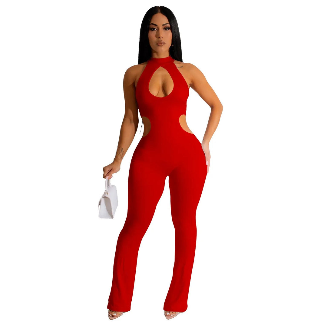 Hollow-Out Chest Sleeveless Stretchy Body-hugging Skinny Jumpsuits - Gen U Us Products