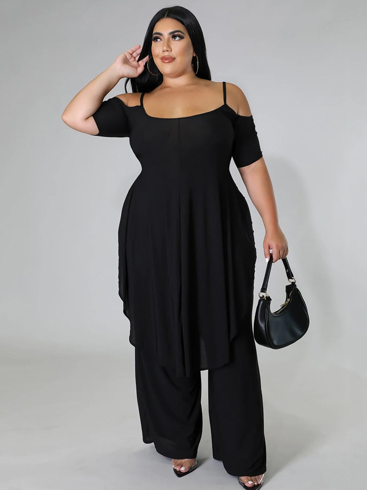 Home or Office All-day-wear Off Shoulder Backless Top & Pants 