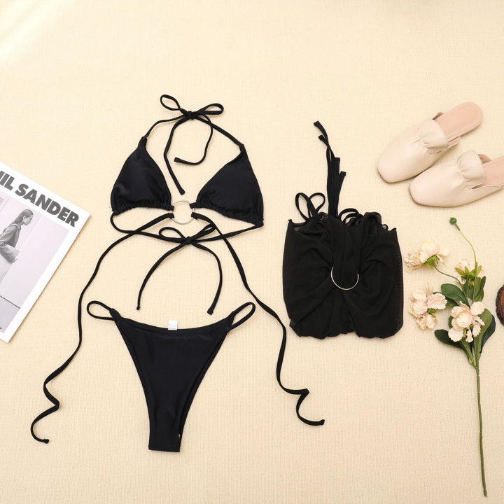 Hot Edgy See Through Black Mesh Three Piece Bikini Swimsuits - Gen U Us Products