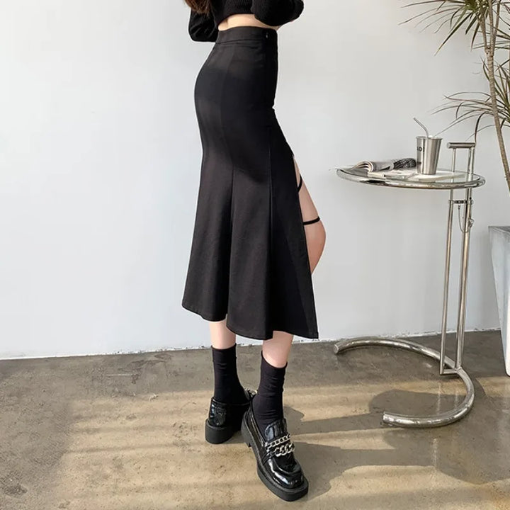 Irregular Side Lace Up Slit High Waist Mid-Calf Bandage Skirts - Gen U Us Products