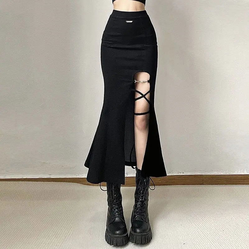 Irregular Side Lace Up Slit High Waist Mid-Calf Bandage Skirts - Gen U Us Products -  