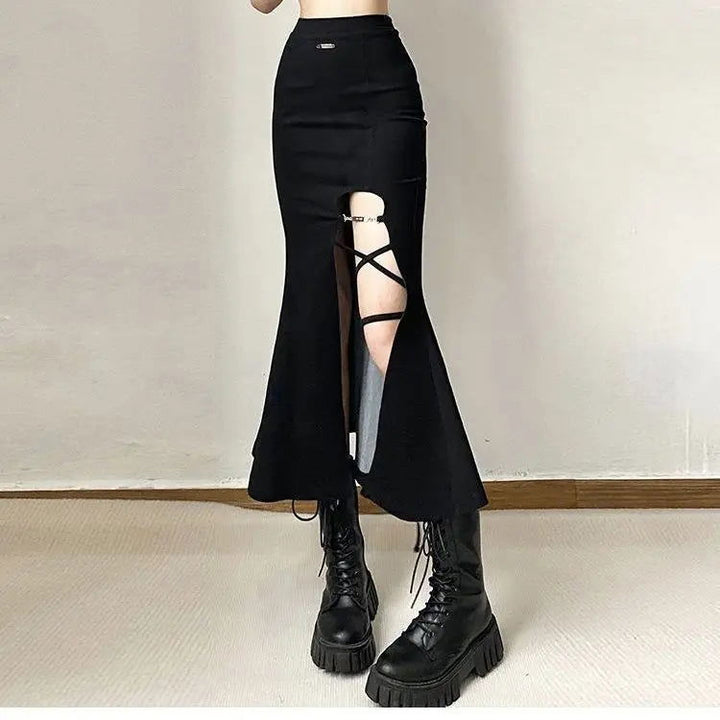 Irregular Side Lace Up Slit High Waist Mid-Calf Bandage Skirts - Gen U Us Products -  