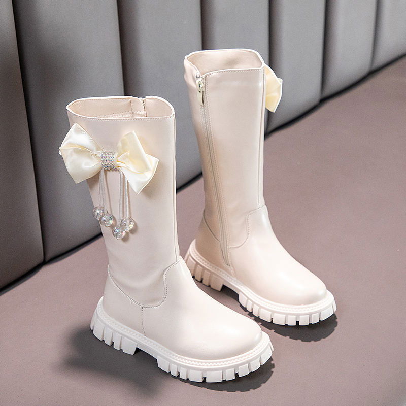 Knee High Warm Plush Fur Bowknot Leather Winter Snow Boots - Gen U Us Products -  