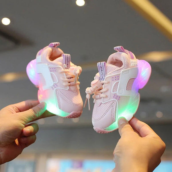 LED Luminous  Soft Soles Leather Mesh Sneakers