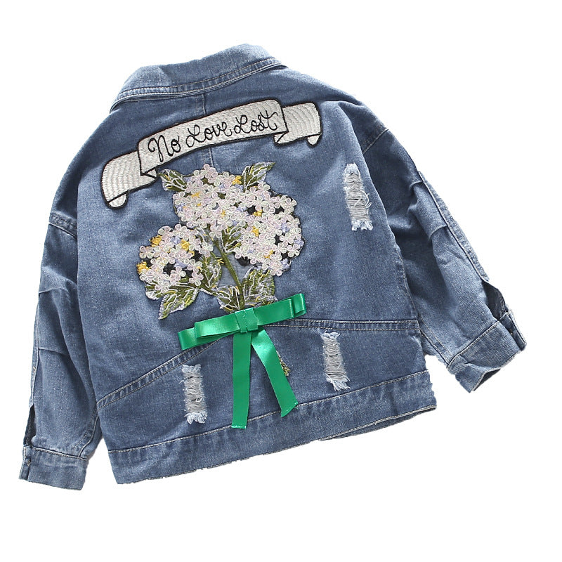 Lapel Cross-border Denim Jackets with Flowers Patches 
