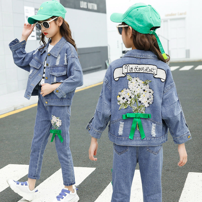 Lapel Cross-border Denim Jackets with Flowers Patches - Gen U Us Products