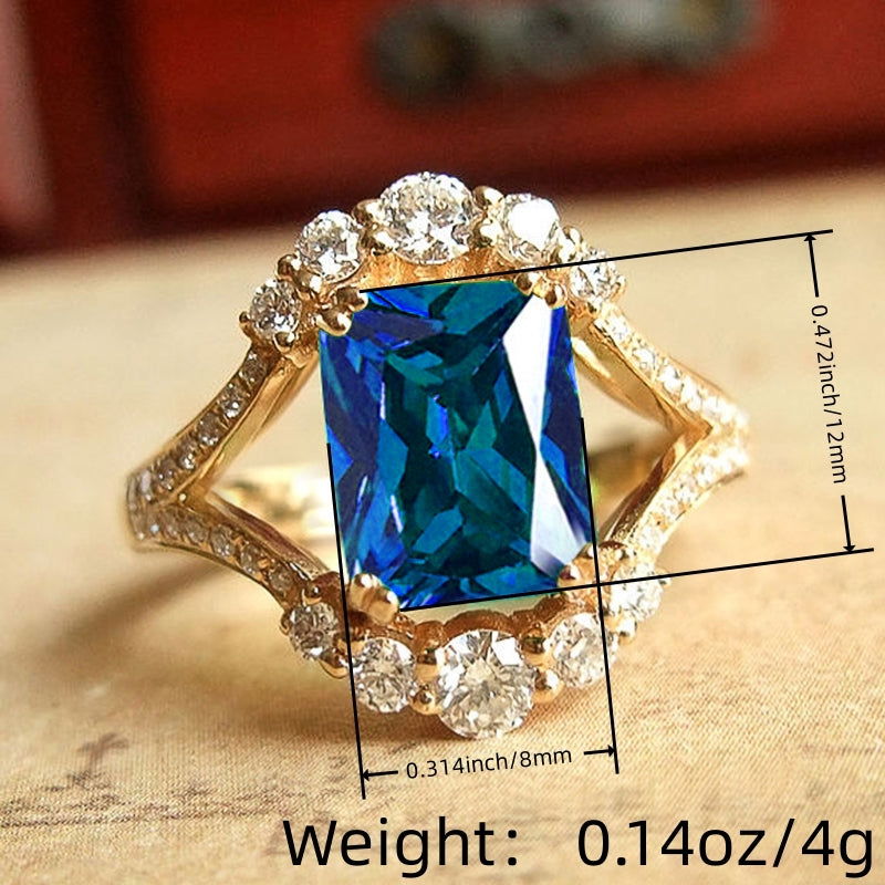 Large Rectangular Waterish Blue Zirconia 18k Gold Plated Ring - Gen U Us Products -  