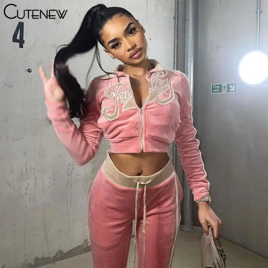 Letter Print Suede Jacket and Sweatpants Tracksuits - Gen U Us Products