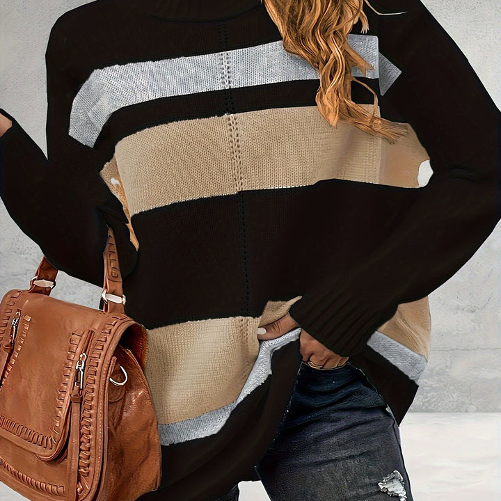 Long Sleeve Color-block Turtle Neck Sweaters 