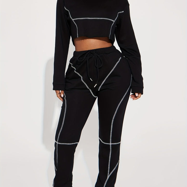 Long Sleeve Striped Crop Top and Jogger Pants Sets 