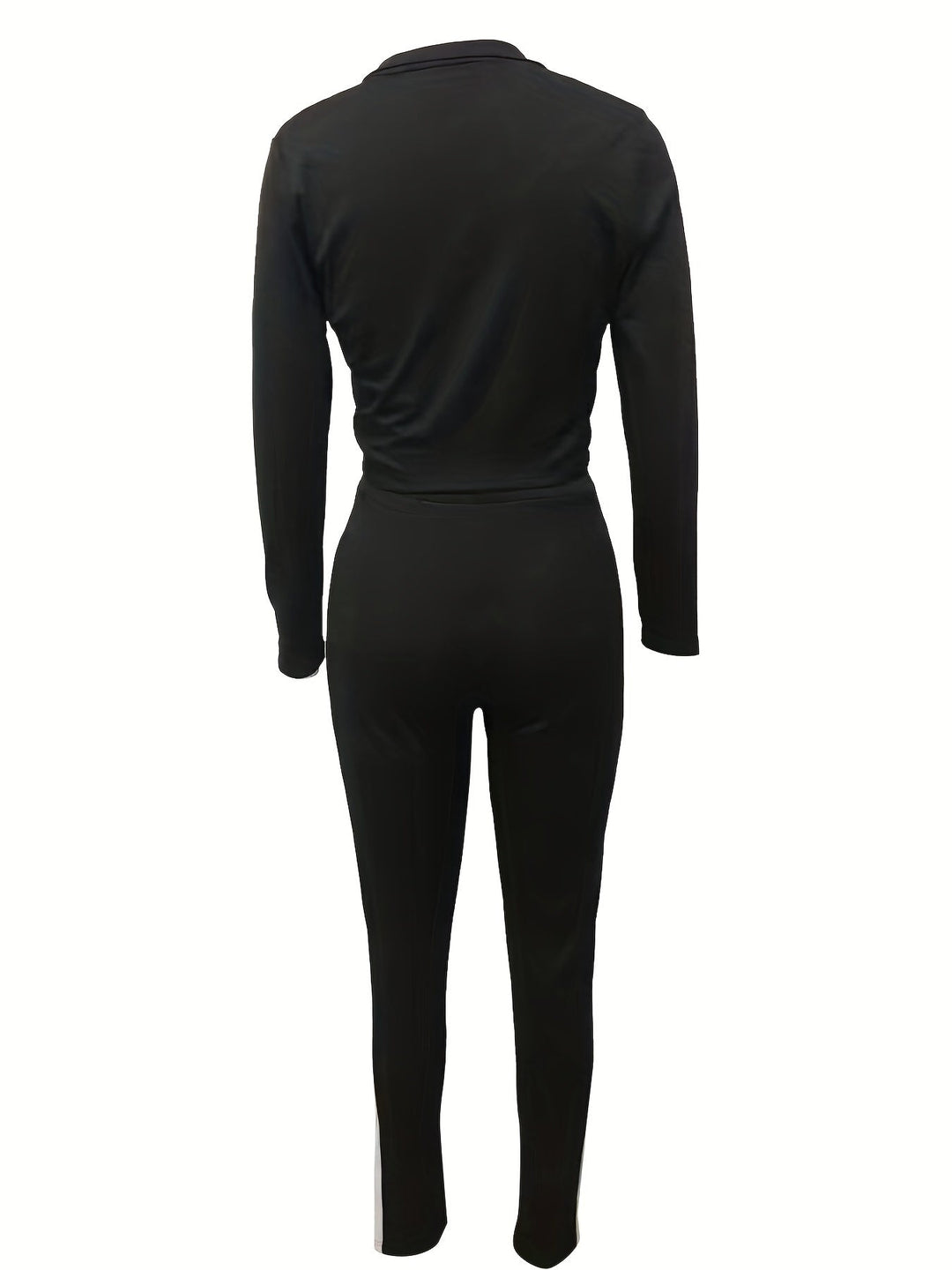 Long Sleeve Zip Front Crop Jacket & Slim Pants Activewear Sets 