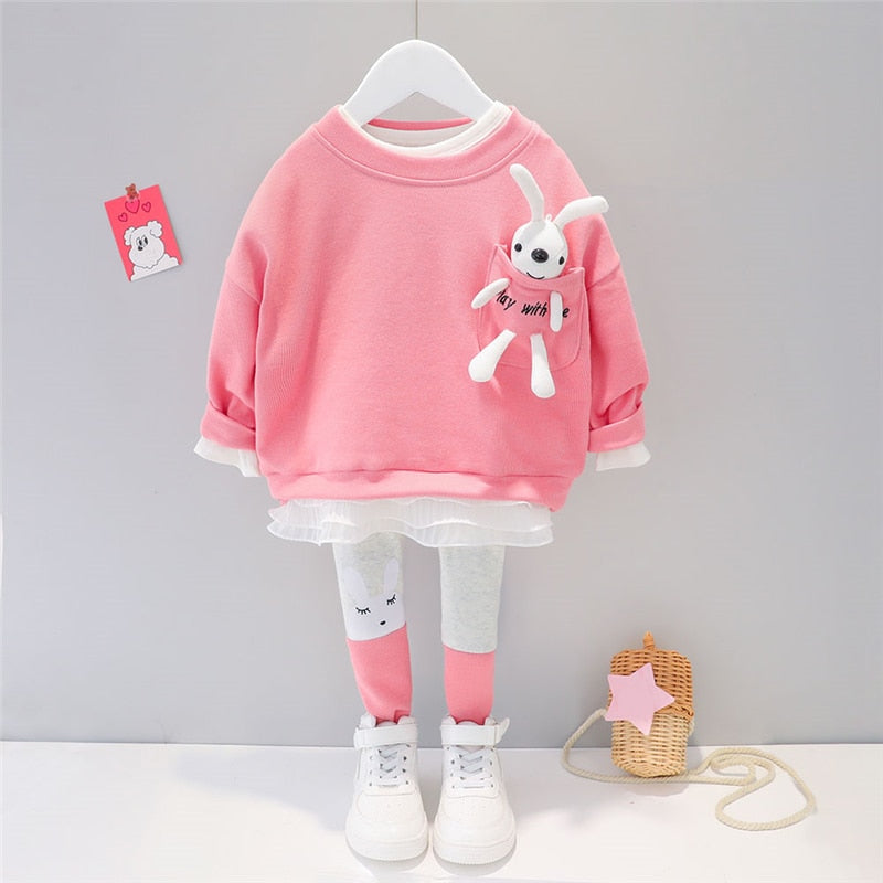 Long-sleeved Pullover with Fluffy Bunny and Pants - Gen U Us Products