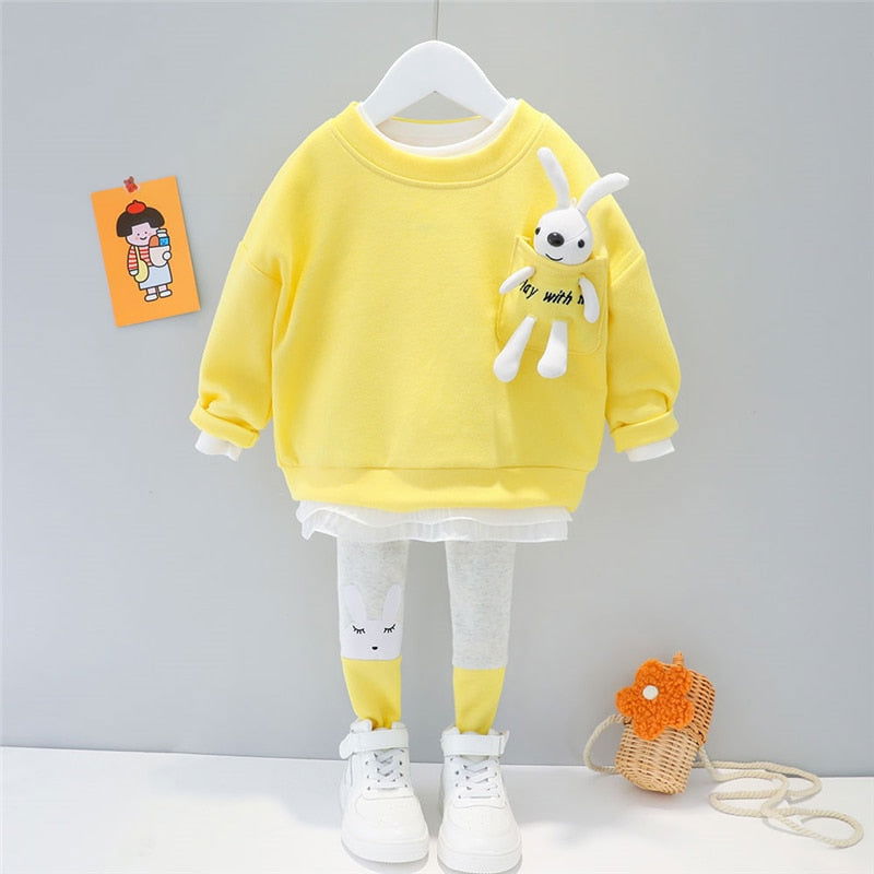 Long-sleeved Pullover with Fluffy Bunny and Pants - Gen U Us Products -  