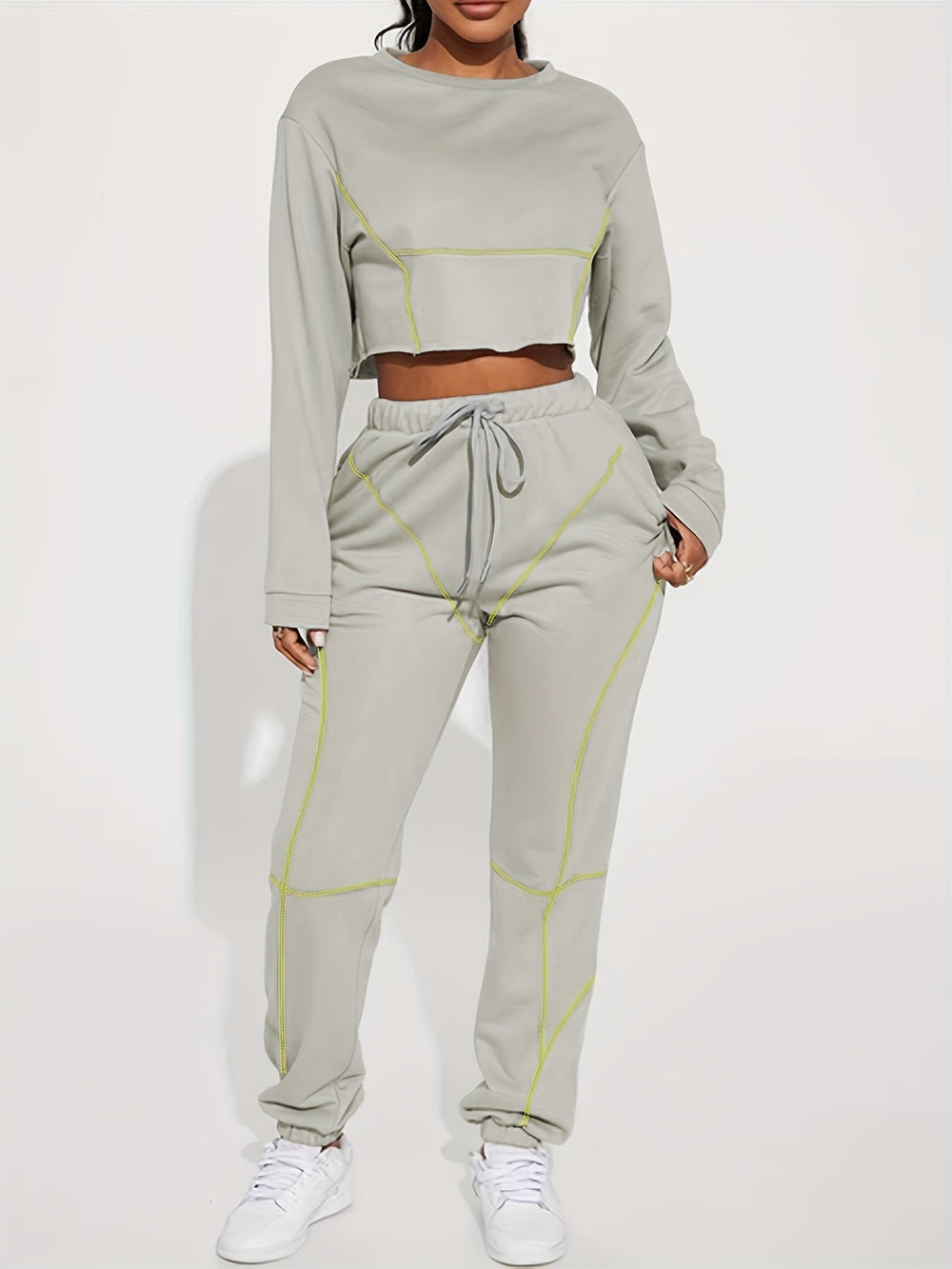 Long Sleeve Striped Crop Top and Jogger Pants Sets - Gen U Us Products
