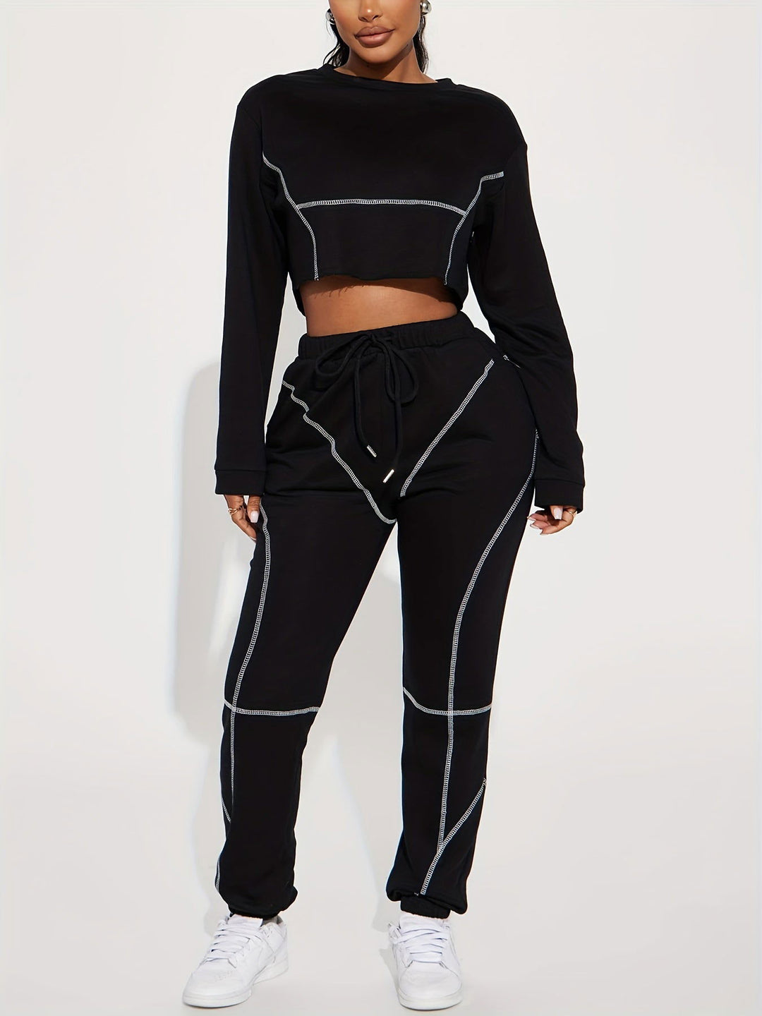 Long Sleeve Striped Crop Top and Jogger Pants Sets - Gen U Us Products -  