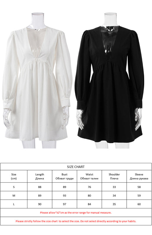 Loose Breathable Deep V-Neck Bubble Sleeves Dresses - Gen U Us Products