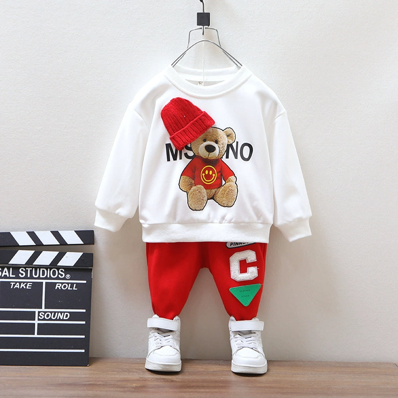Lovable Hip Hop Anime Bear with Hat Cotton Pullover and Pants 