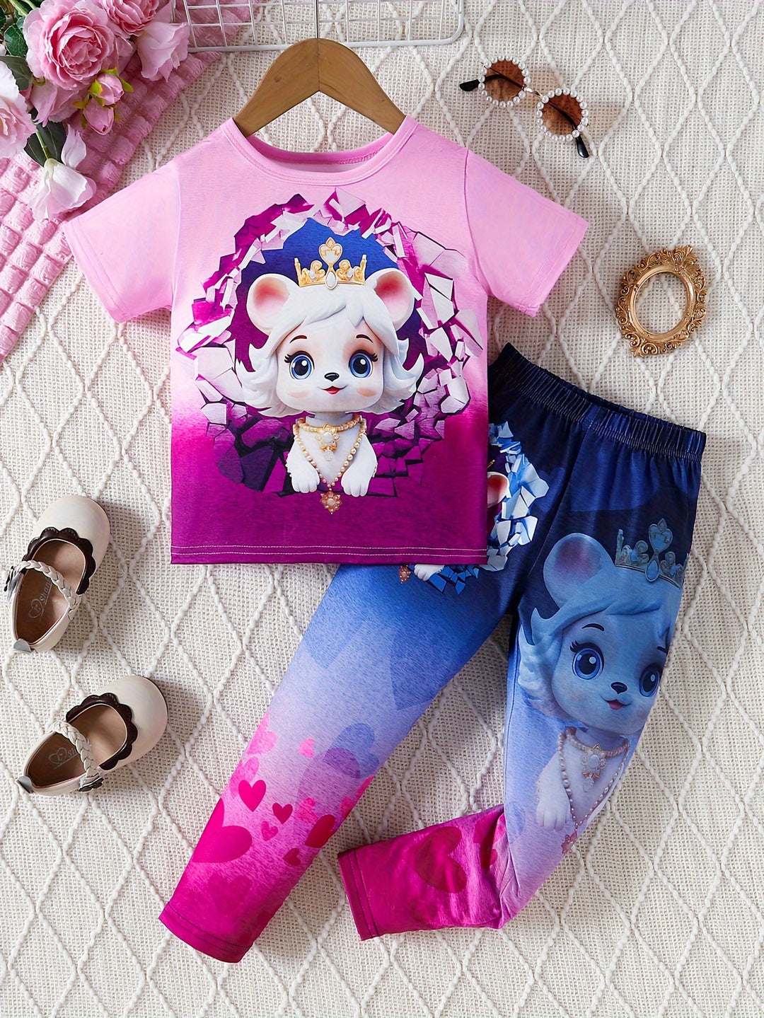 Lovely Anime Princess Cat Motif Short Sleeve T-shirt and Pants Set - Gen U Us Products