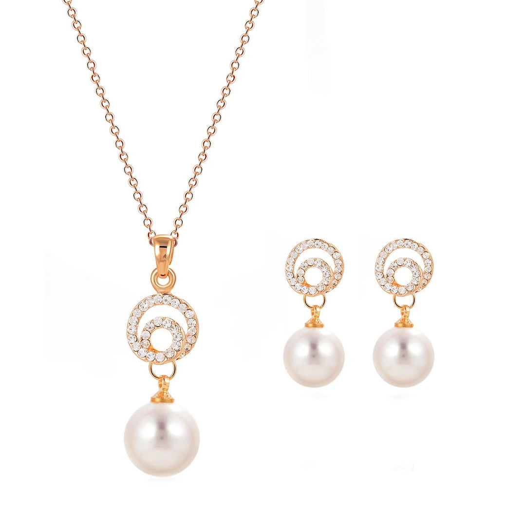 Luxurious Gold Snake Clavicle Chain with Pearl Necklace & Earrings Set 