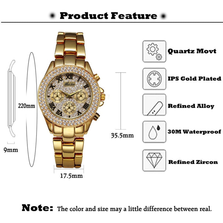 Luxury Bling Out 18K Gold Roman Numerals Quartz Watches 