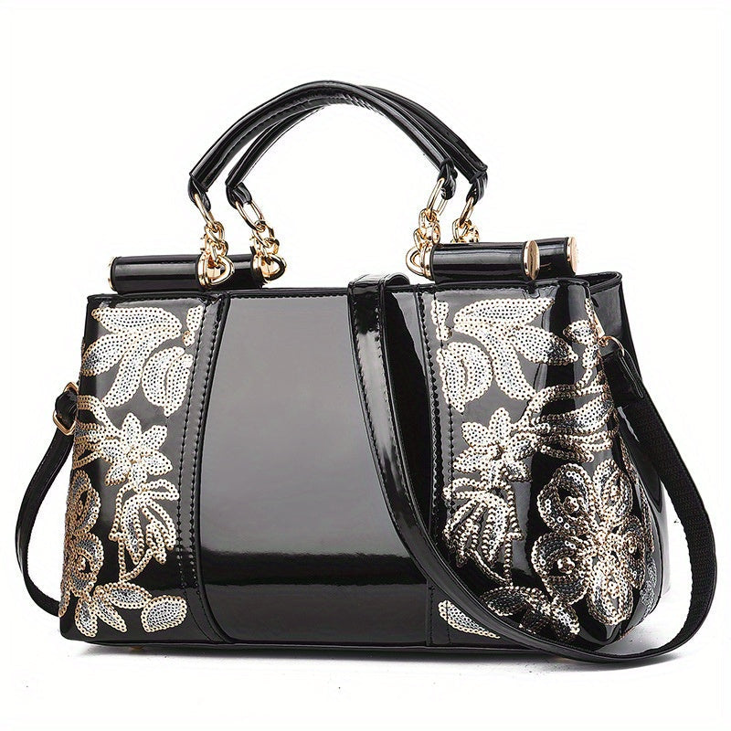 Luxury PU Leather Sparkle Sequin Top Handle Handbags 