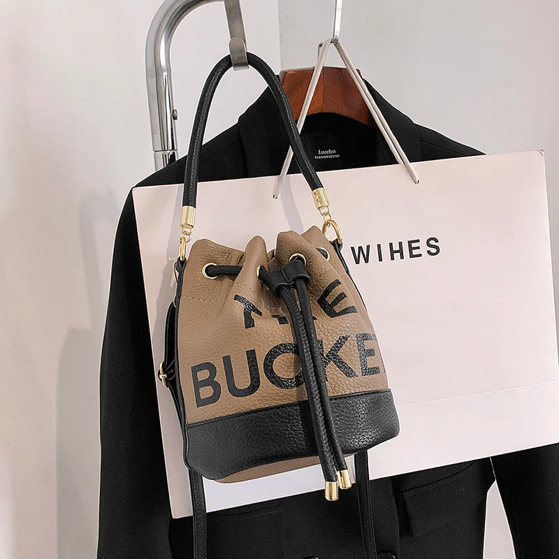 Luxury Soft Leather Designer Bucket Print Shoulder Crossbody Handbags 