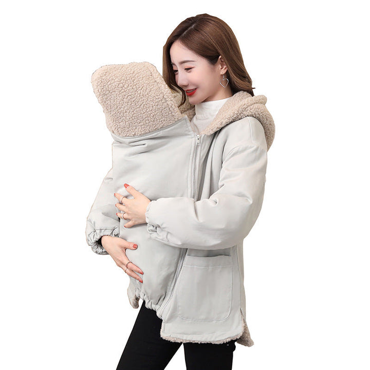Maternity Baby Carrier Long Sleeve Fur Hood Coats in Plus Sizes 