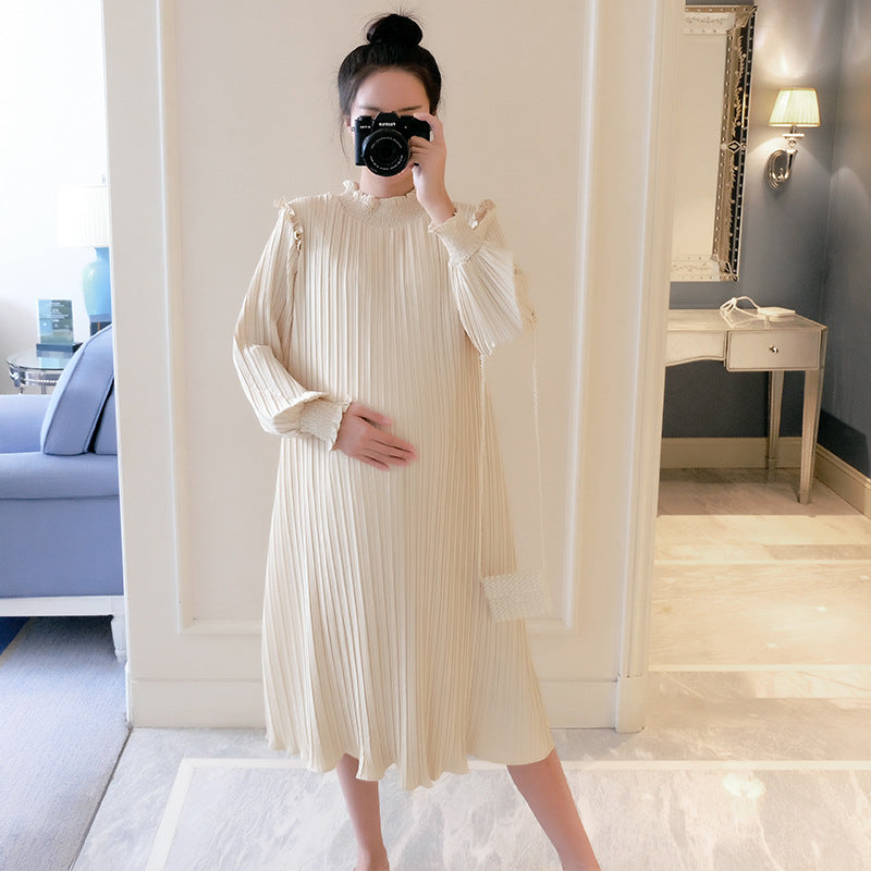 Maternity Pregnant Mid-length Soft Cotton Pleated Dresses - Gen U Us Products