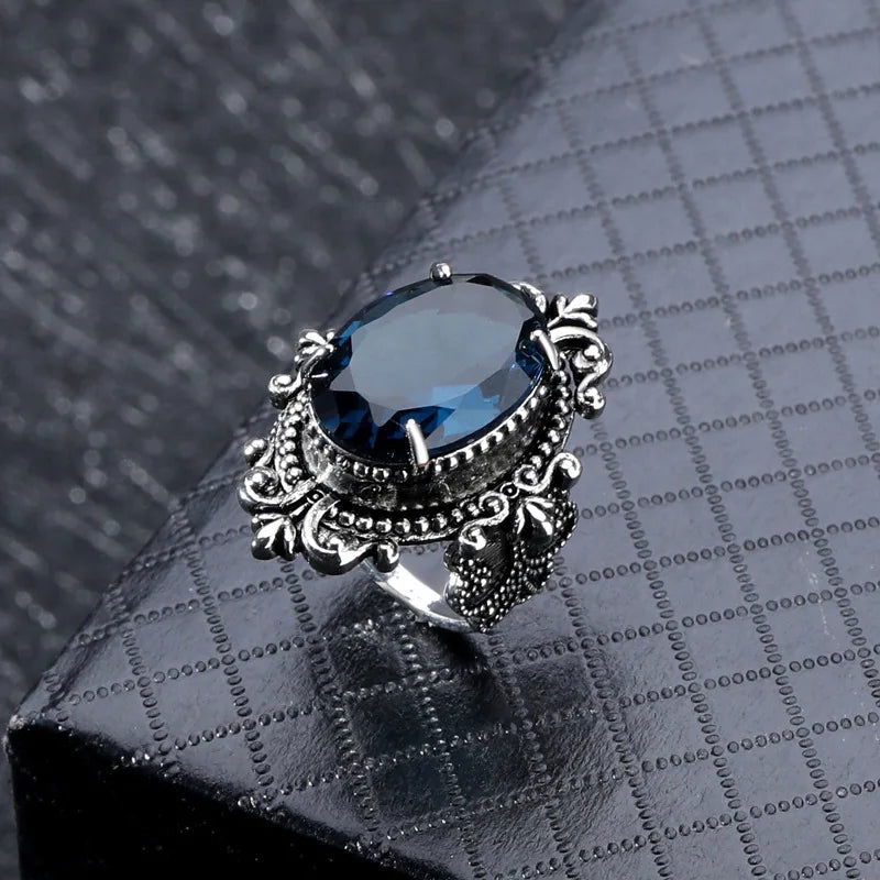 Mesmerizing Sea Blue Goose Egg Shape Topaz Ring in Sterling Silver - Gen U Us Products -  