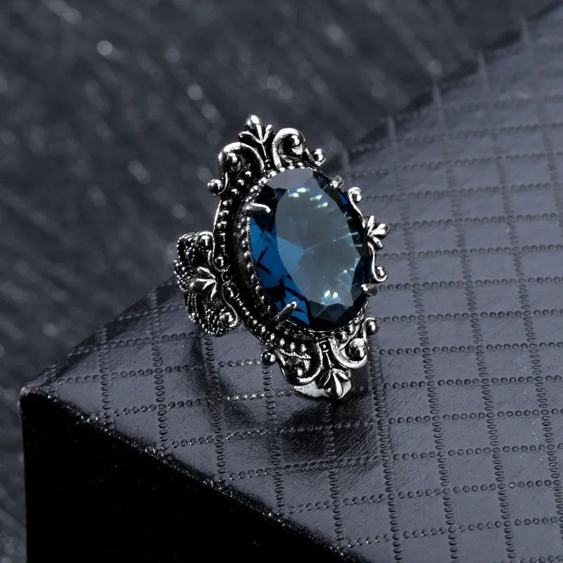 Mesmerizing Sea Blue Goose Egg Shape Topaz Ring in Sterling Silver - Gen U Us Products -  