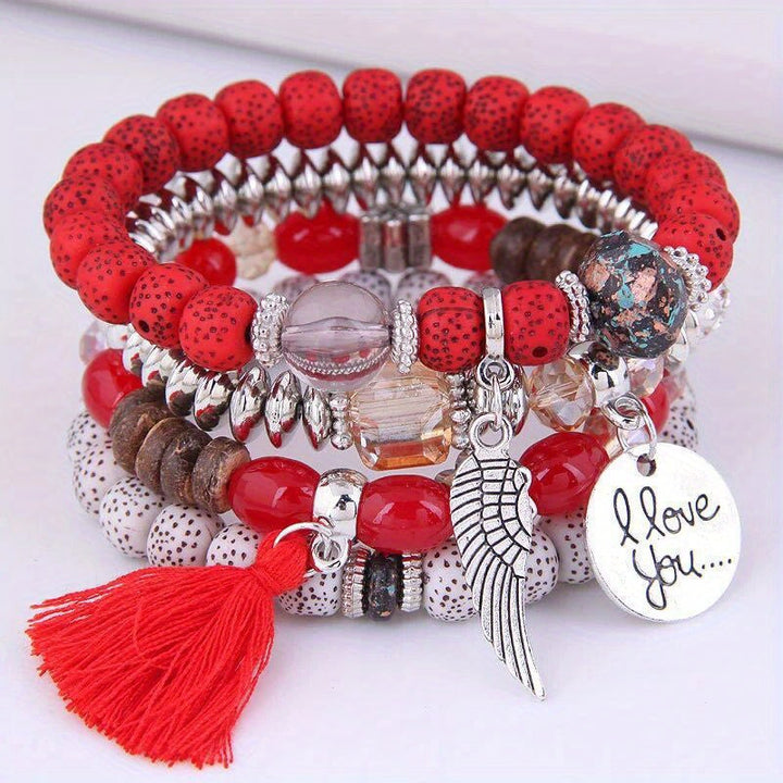 Multicolor Beads Love Wings Volcano Stone Pendant Bracelets 
