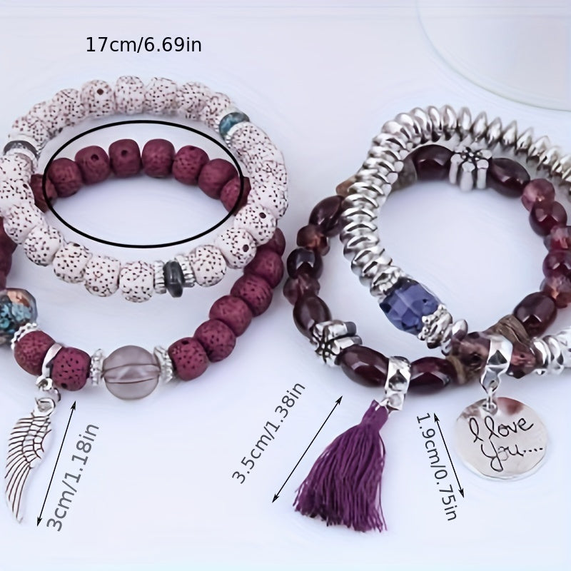 Multicolor Beads Love Wings Volcano Stone Pendant Bracelets 